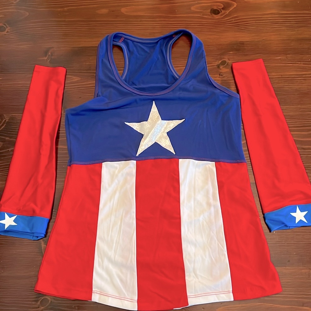 iGlow Running - Captain America running top & sleeves-NWOT size M